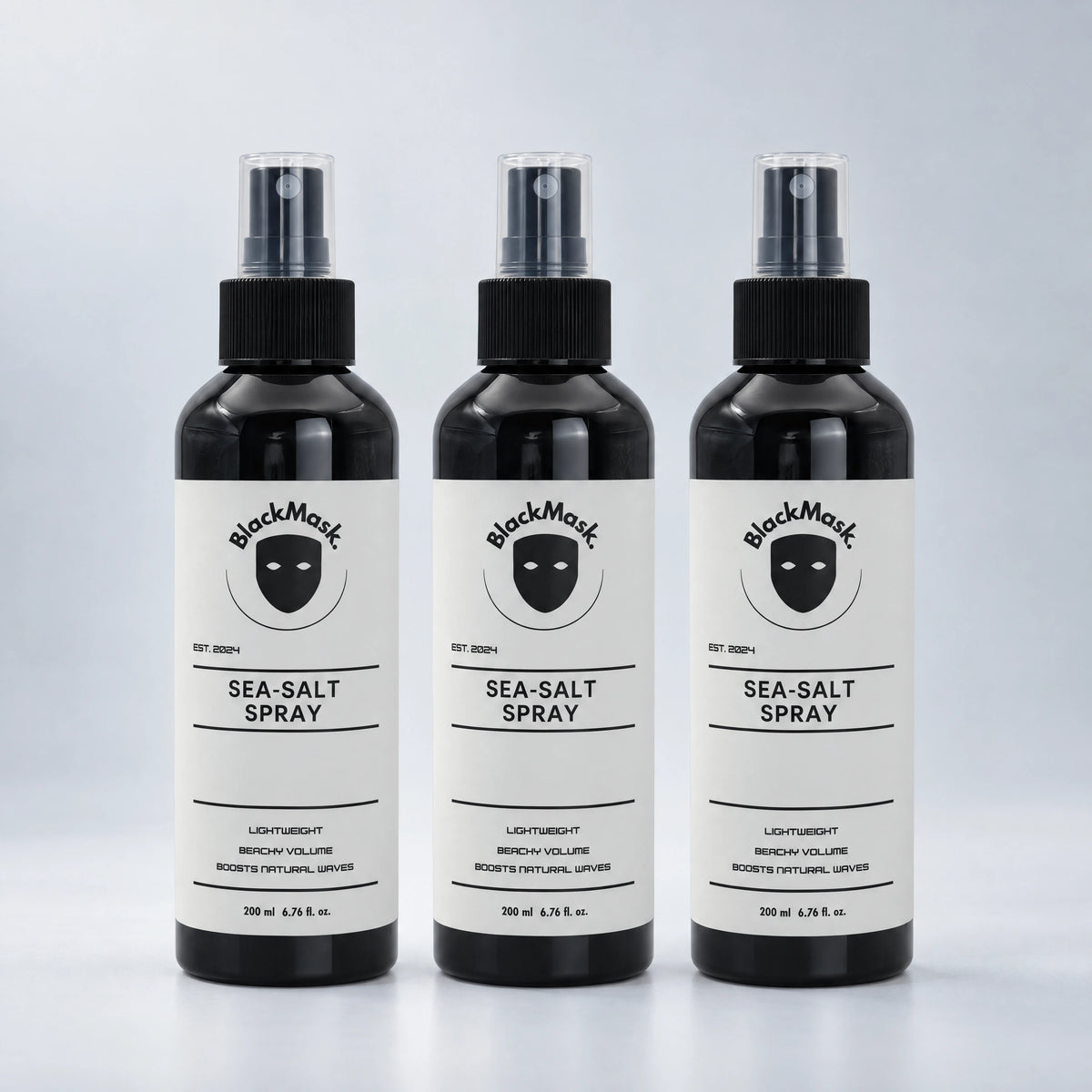 BLACKMASK Sea Salt Spray three-pack on a cool grey studio background