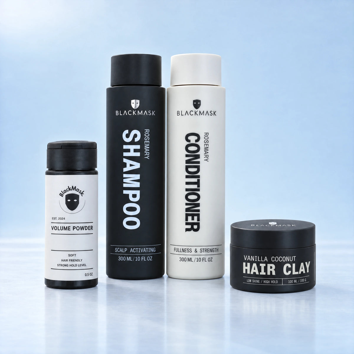 BLACKMASK Wash + Style Bundle: Shampoo, Conditioner, Volume Powder and Hair Clay — hero